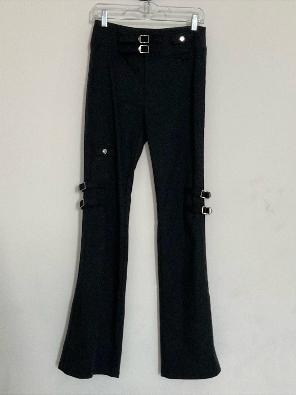 I.AM.GIA Black Flared Cargo Pants with Buckle Straps